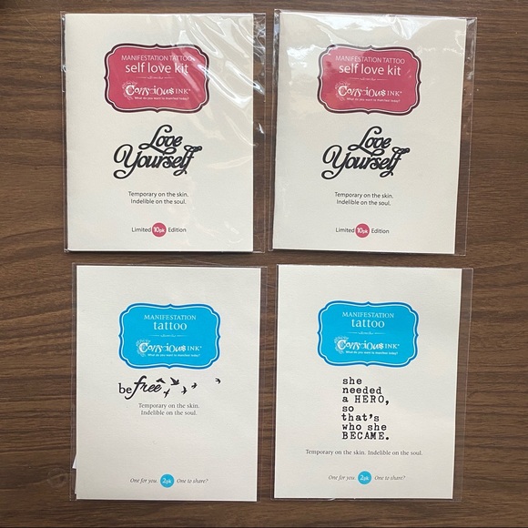 Conscious Ink Temporary Manifestation Tattoos 4 packs Love Yourself Be Free - Picture 1 of 13